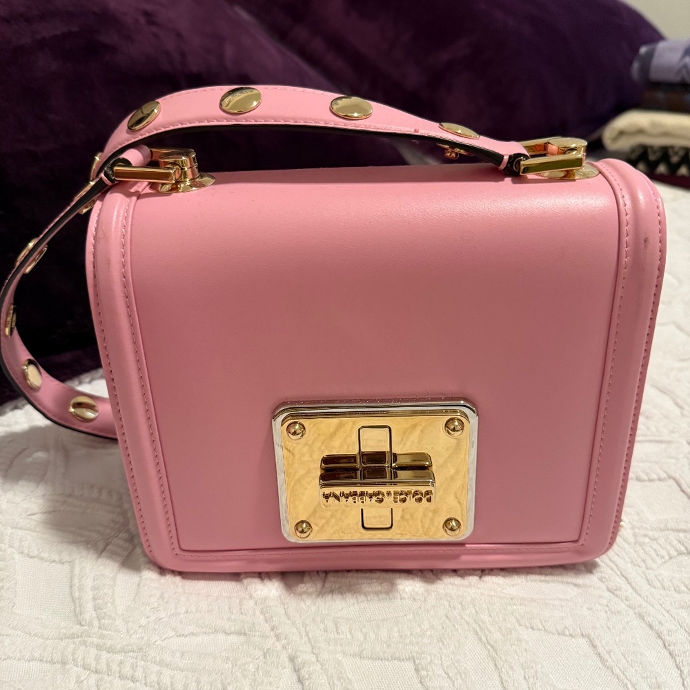 Dolce & Gabbana Baby Pink LOLA Leather Studded Crossbody Strap Women's Bag